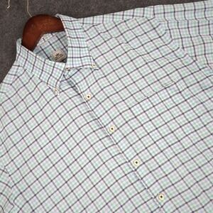 Peter Millar Mens Large Plaid Button Down Short Sleeve Shirt 100% Cotton